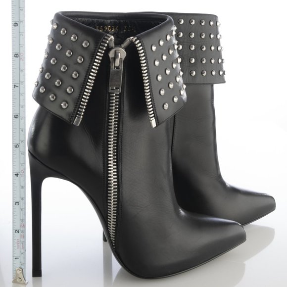 NIB YSL SAINT LAURENT Paris Fold Over Studded Leather Booties - Picture 5 of 11